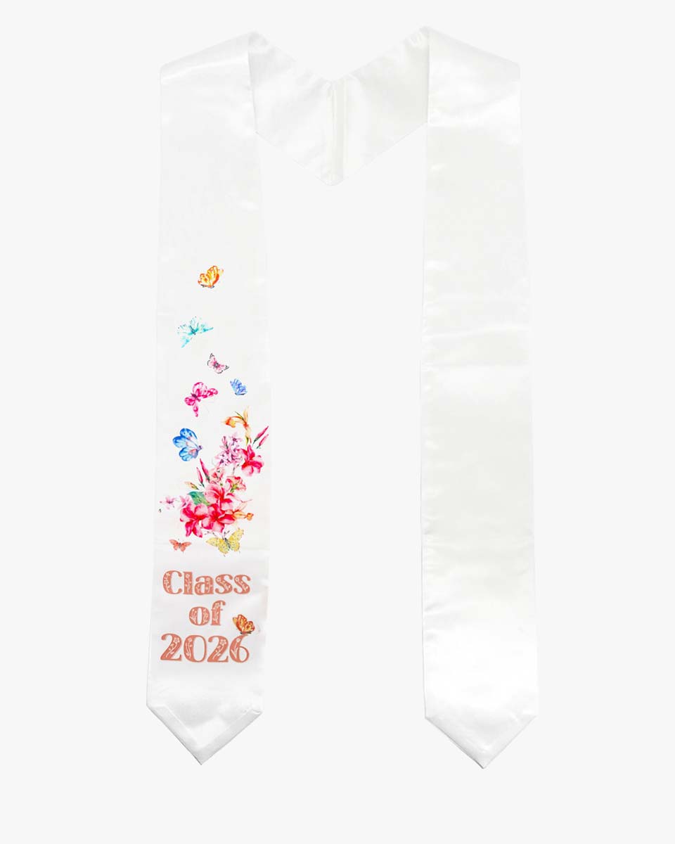 Class of 2026 Adults Floral Imprinted Graduation Stoles with Classic End - 7 Colors Available