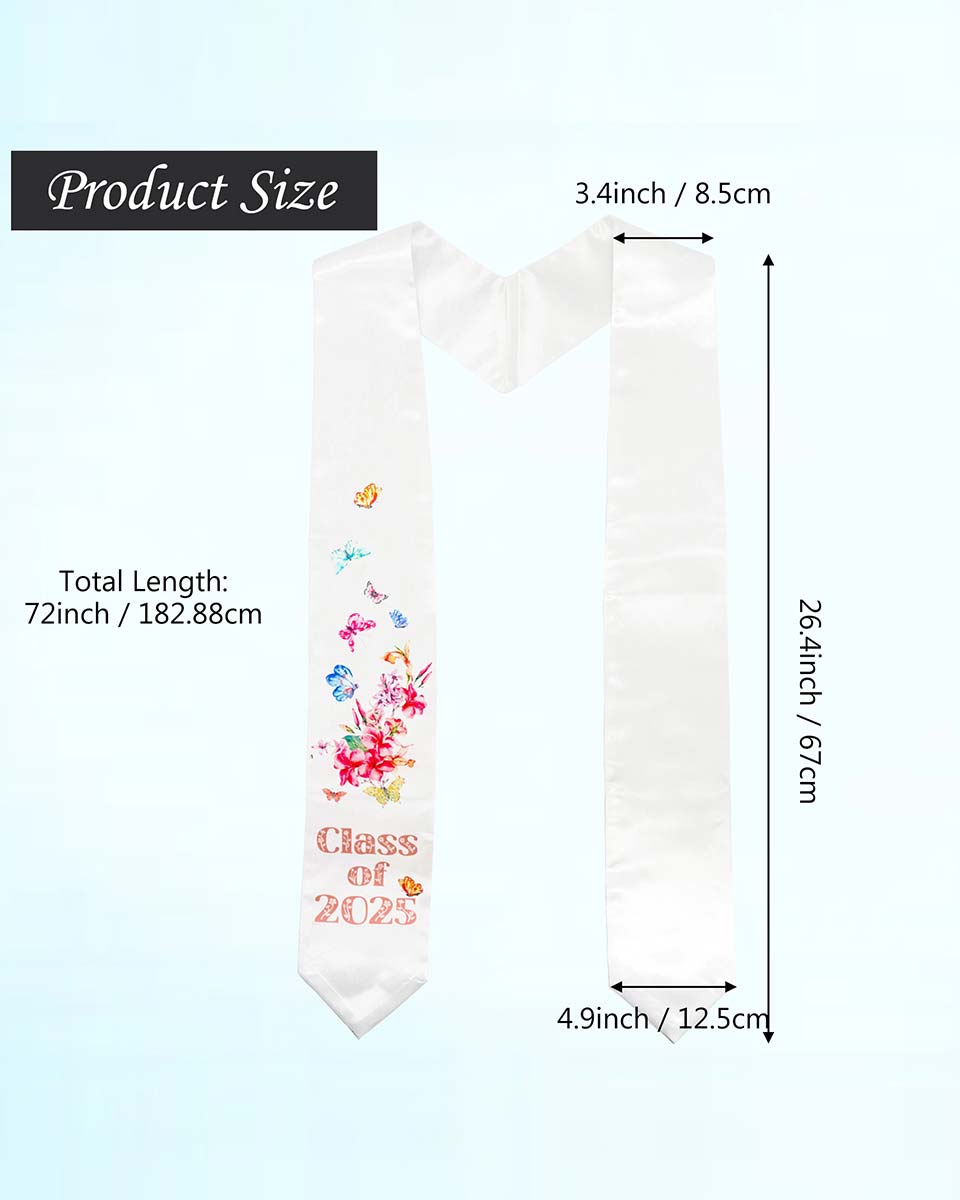 Class of 2025 Adults Floral Imprinted Graduation Stoles with Classic End - 2 Colors Available