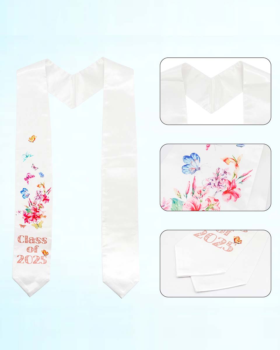 Class of 2025 Adults Floral Imprinted Graduation Stoles with Classic End - 2 Colors Available