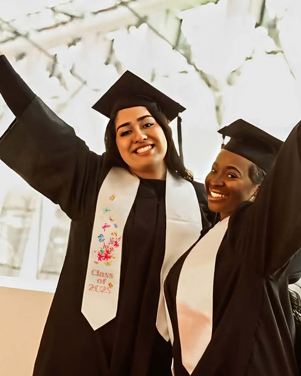 Class of 2025 Adults Floral Imprinted Graduation Stoles with Classic End - 2 Colors Available