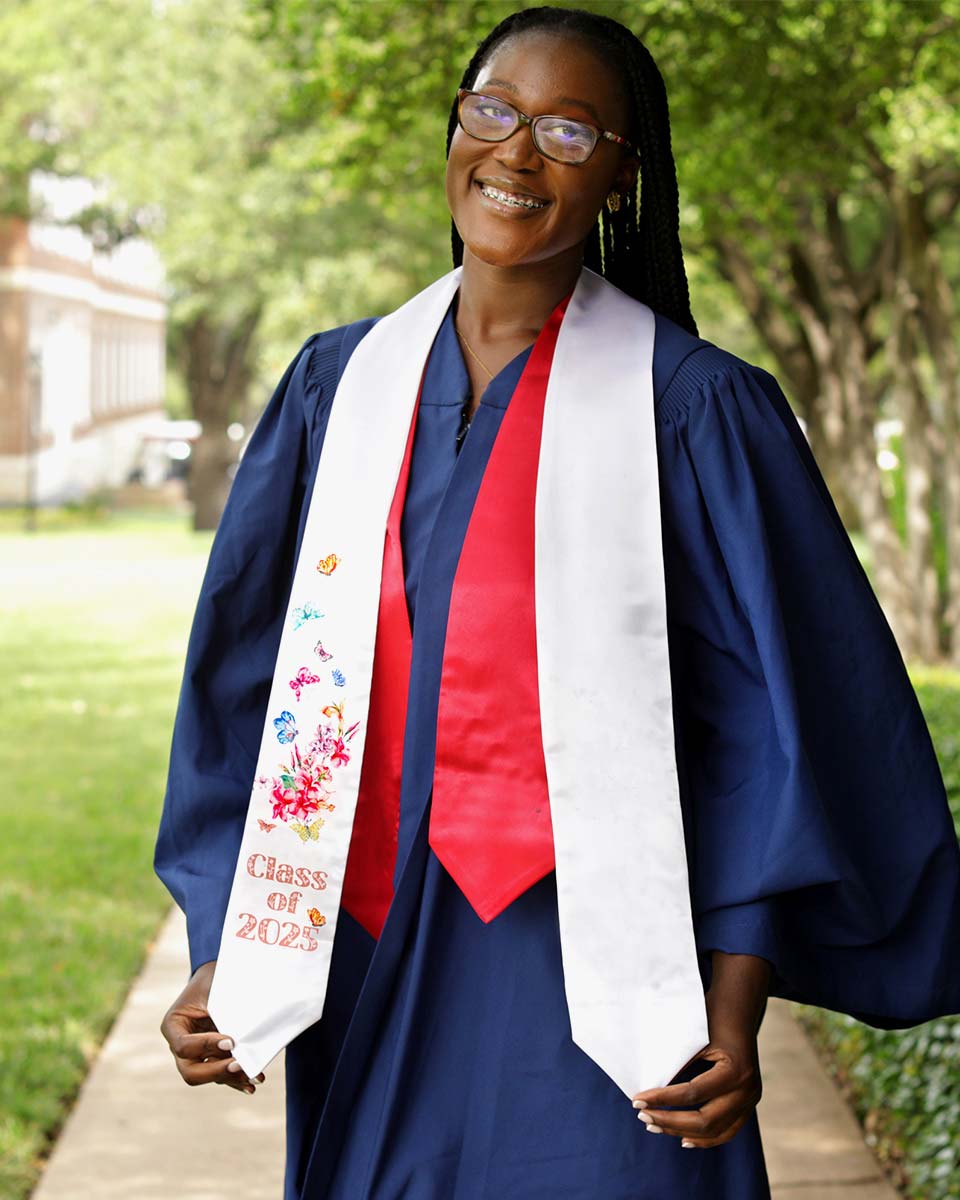 Class of 2025 Adults Floral Imprinted Graduation Stoles with Classic End - 2 Colors Available