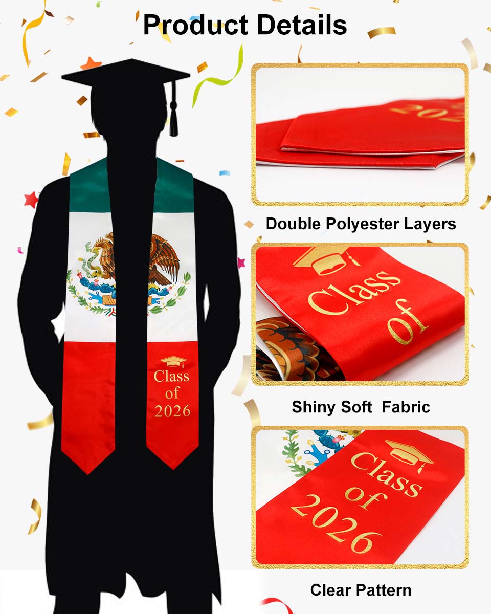 Class of 2026 Printed Flag Graduation Stole 72" - 8 Styles Available