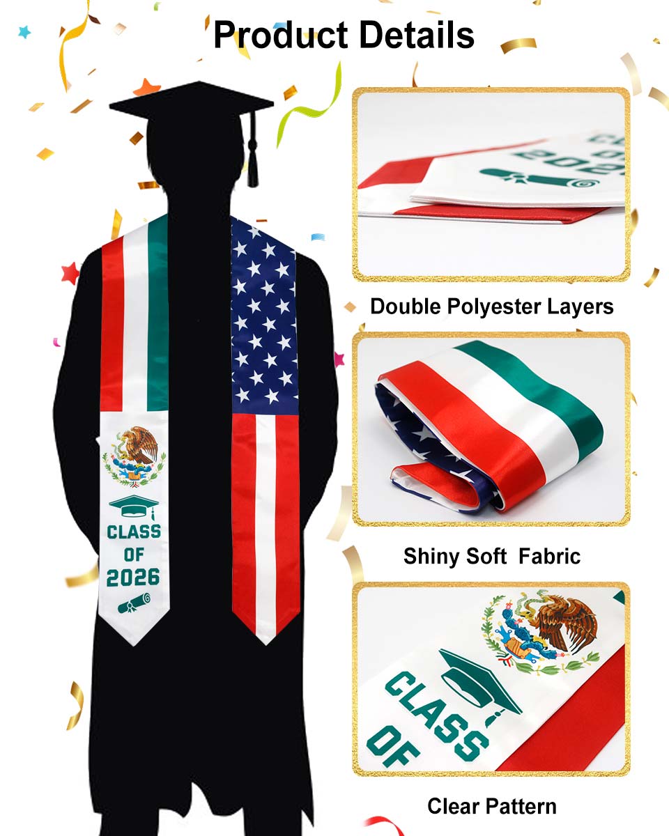 Class of 2026 Printed Flag Graduation Stole 72" - 8 Styles Available