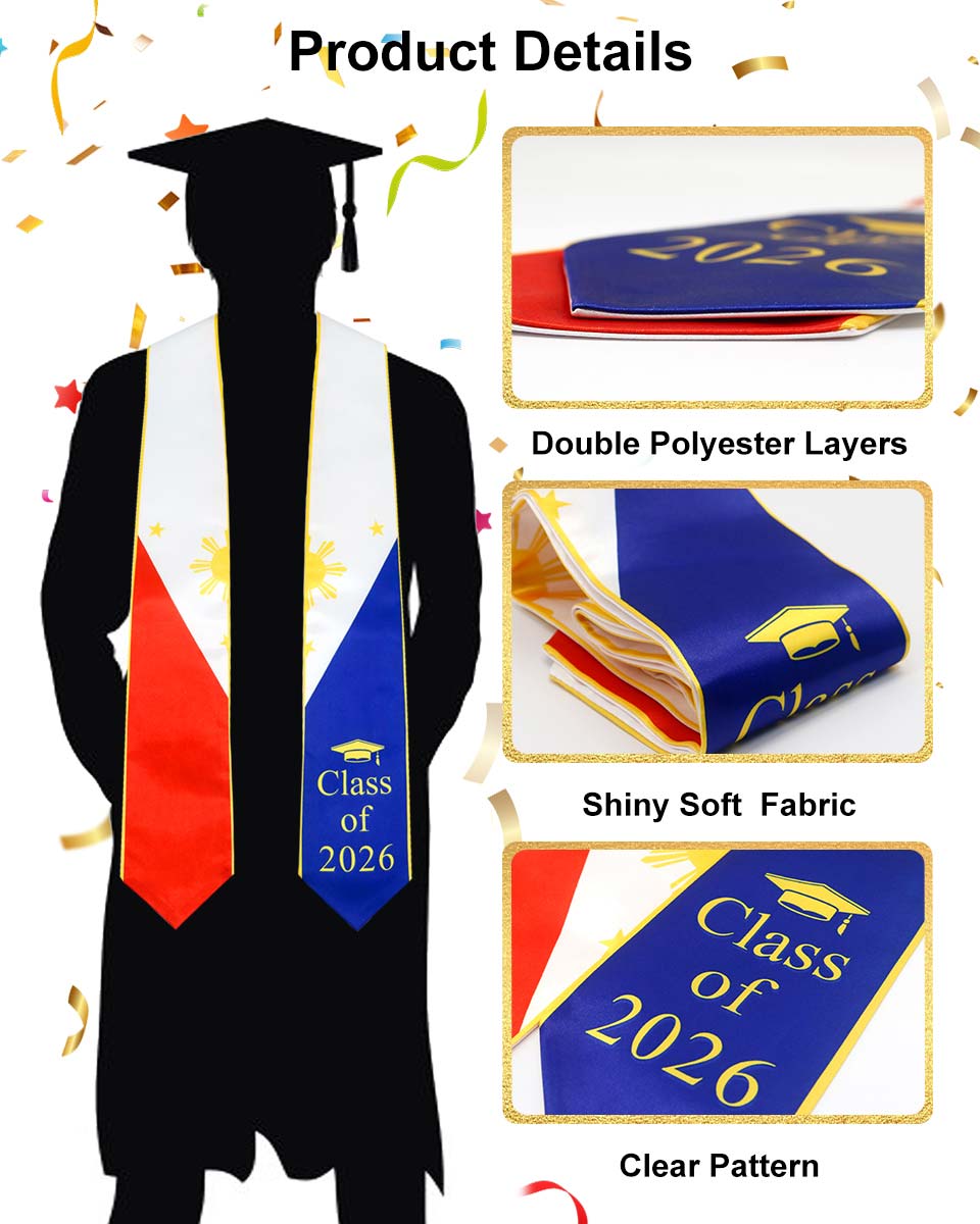 Class of 2026 Printed Flag Graduation Stole 72" - 8 Styles Available