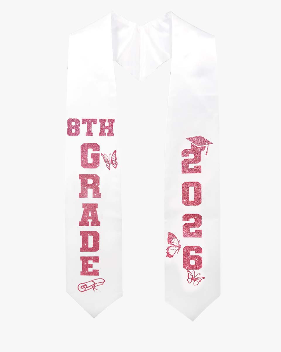 Class of 2026 8th Grade Graduation Stole with Glitter Letter - 2 Color Available