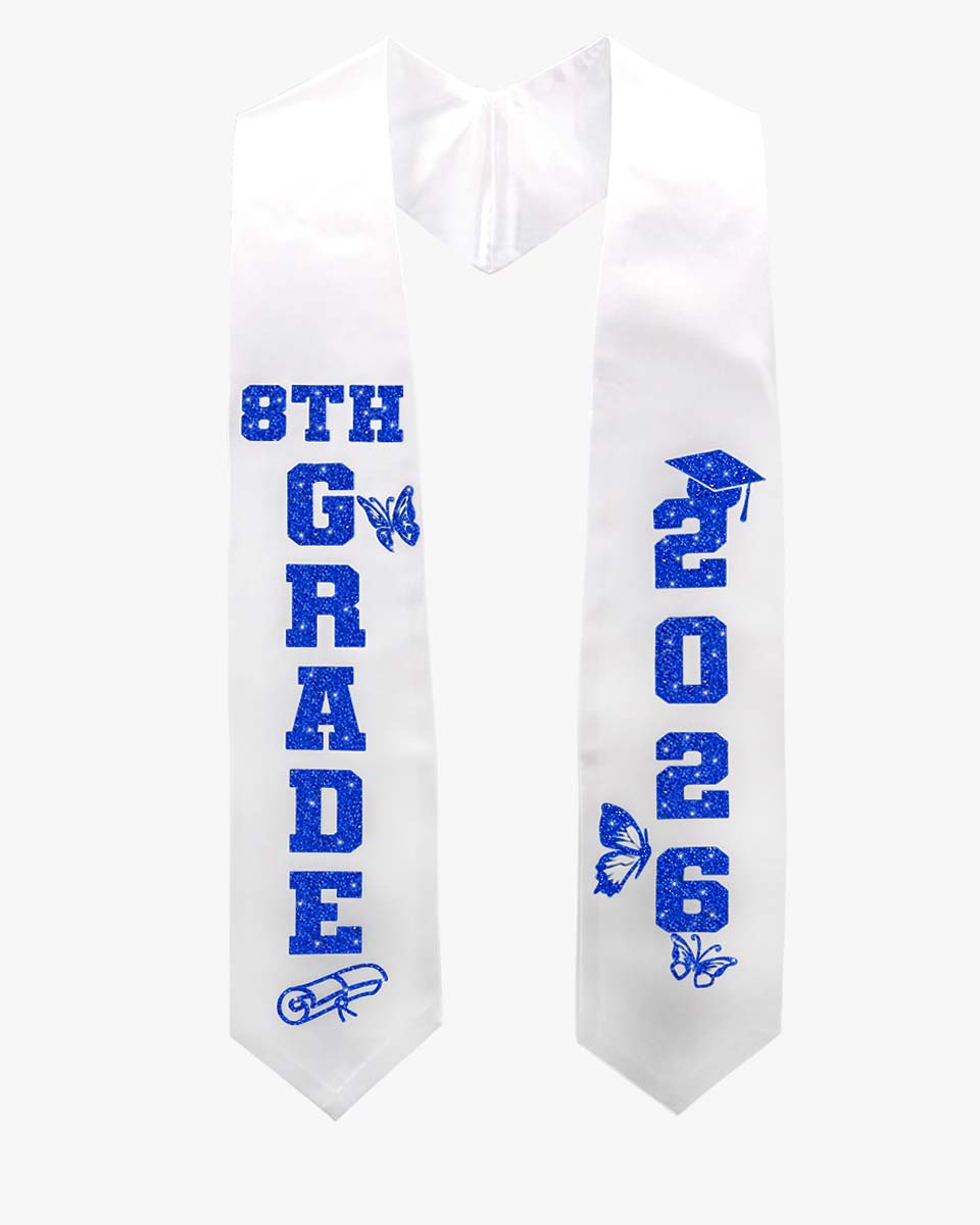 Class of 2026 8th Grade Graduation Stole with Glitter Letter - 2 Color Available