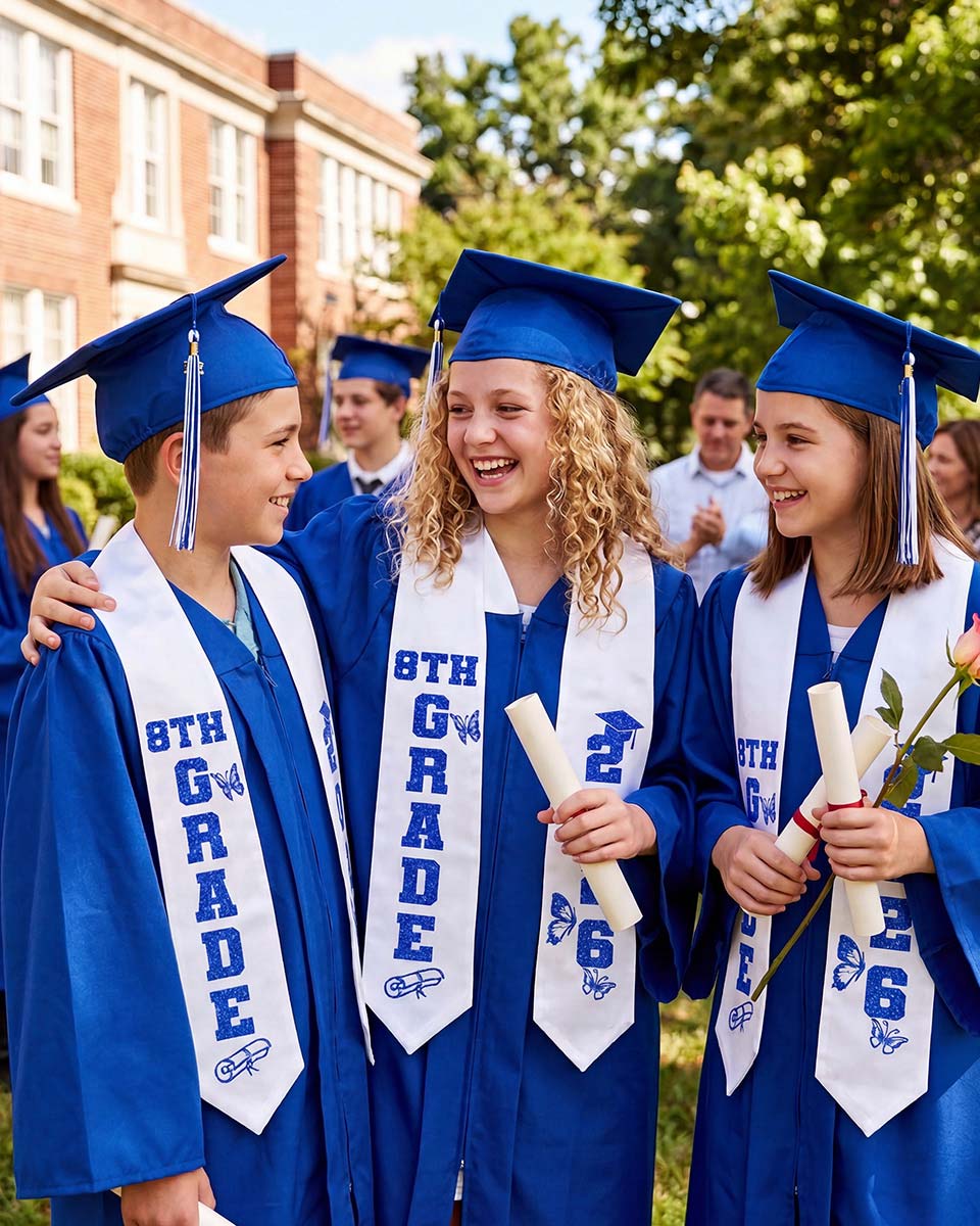 Class of 2026 8th Grade Graduation Stole with Glitter Letter - 2 Color Available