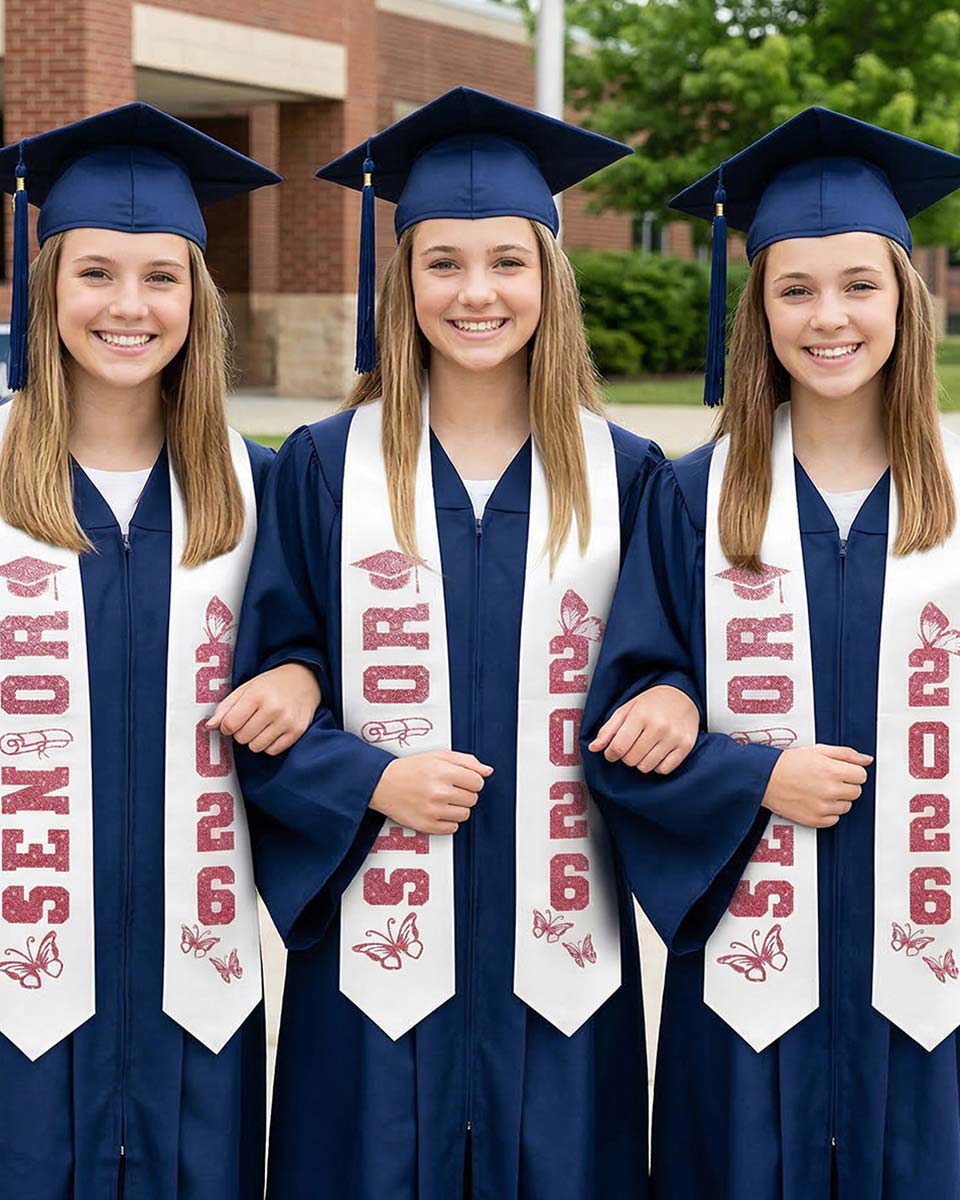 Class of 2026 Senior High School Graduation Stole with Glitter Letter - 2 Color Available