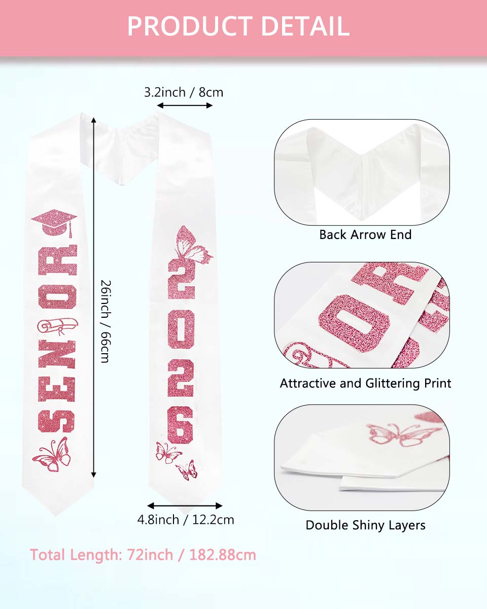 Class of 2026 Senior High School Graduation Stole with Glitter Letter - 2 Color Available