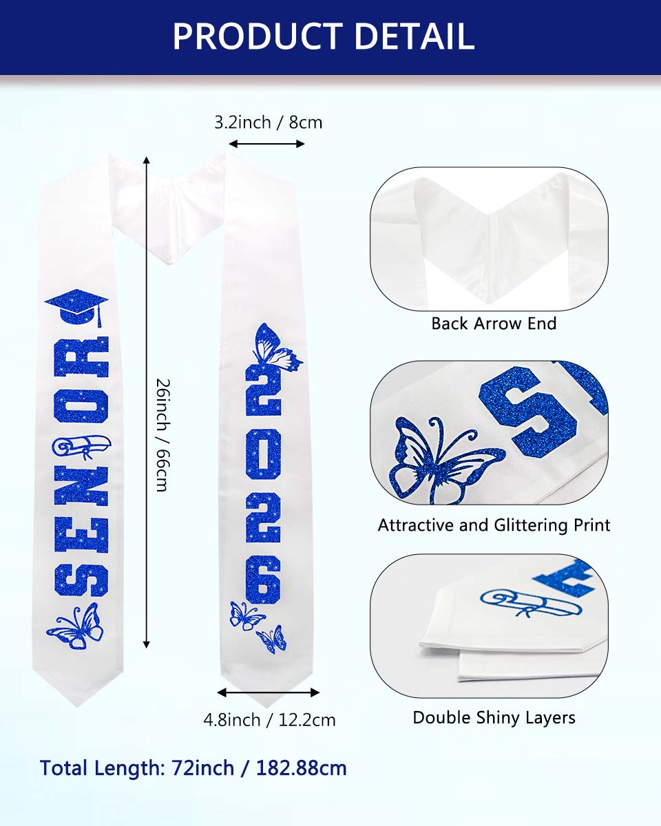Class of 2026 Senior High School Graduation Stole with Glitter Letter - 2 Color Available