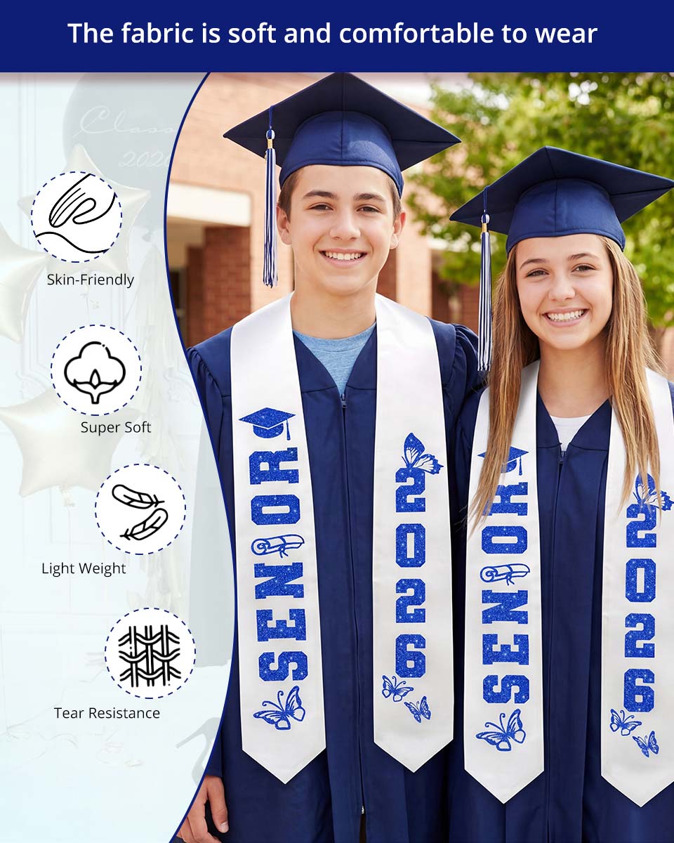 Class of 2026 Senior High School Graduation Stole with Glitter Letter - 2 Color Available