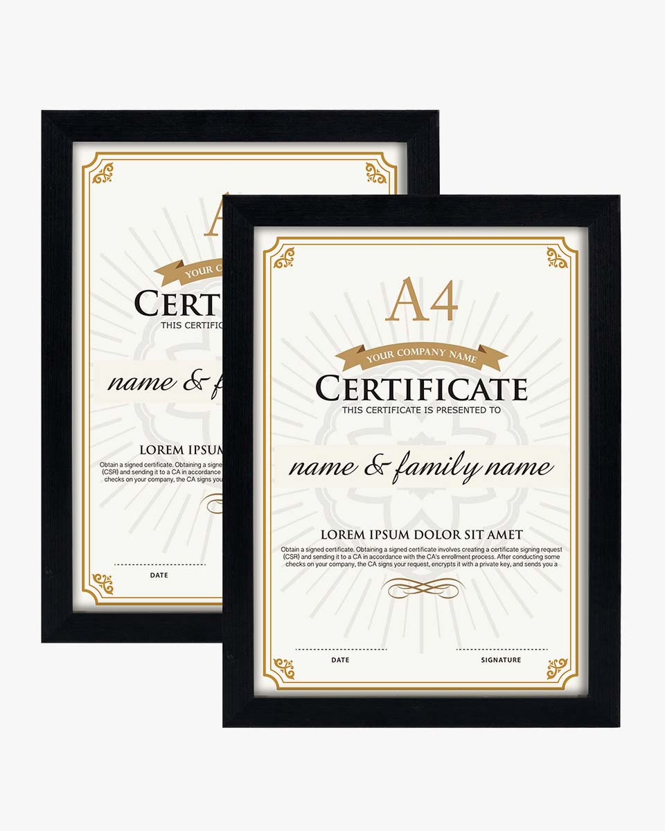 Certificate Diploma Frame Black with High Definition Glass, Pack of 2 - 8.5'' x 11'' - 11" x 14" - A4 Size