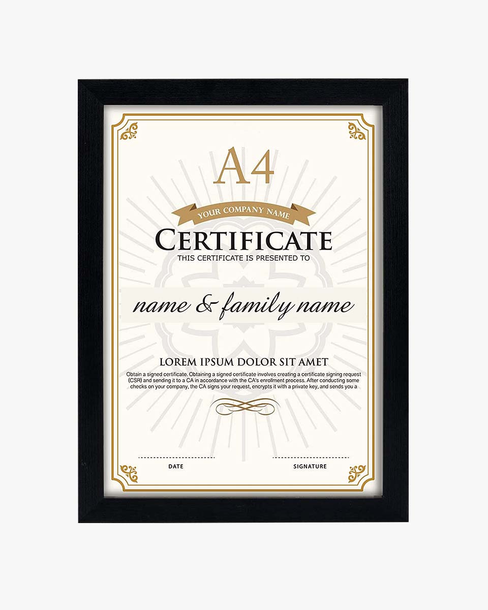 Certificate Diploma Frame Black with High Definition Glass - 8.5'' x 11'' - 11" x 14" - A4 Size