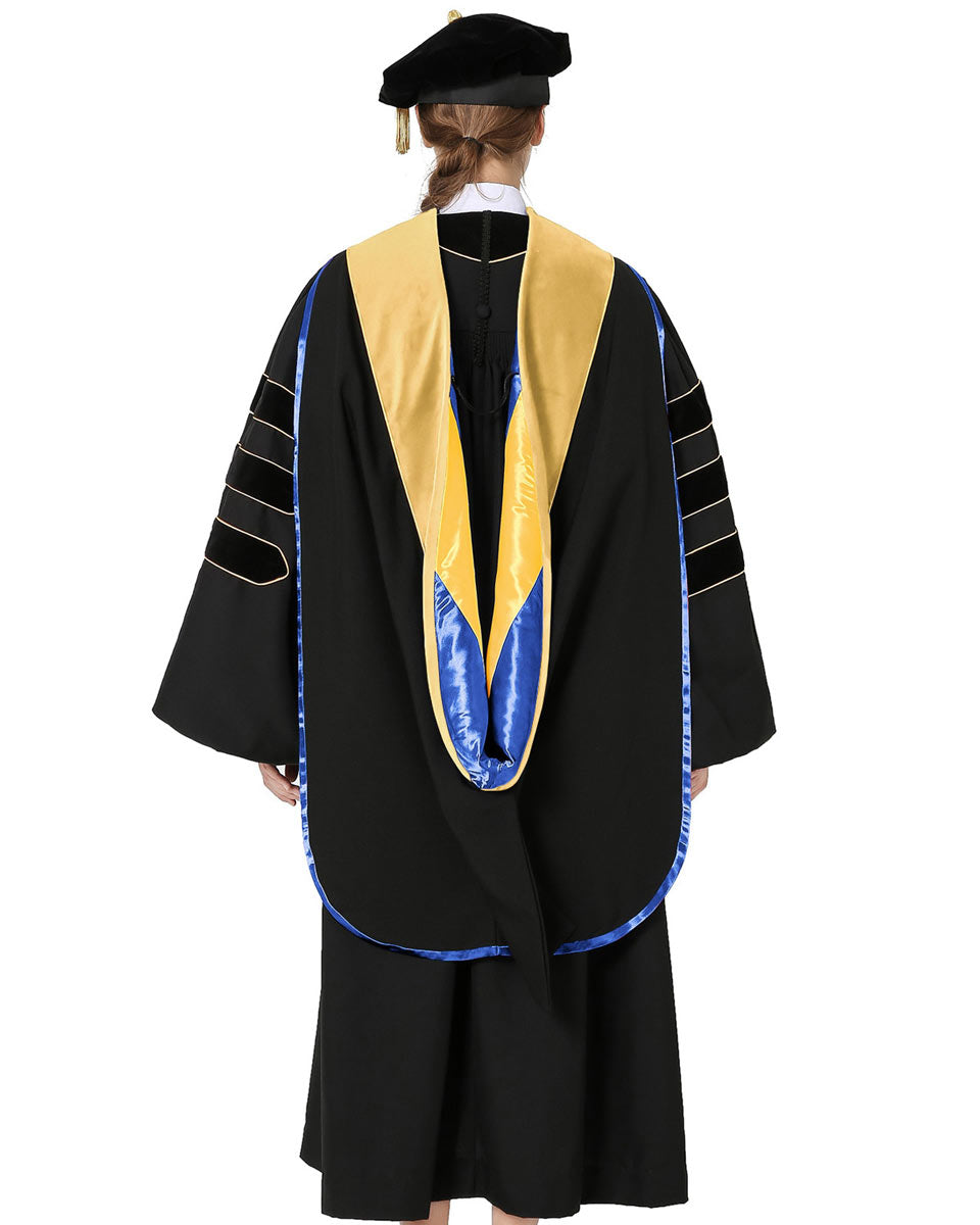 Deluxe Doctoral Hood with Gold Piping - 30 Color Combinations Available