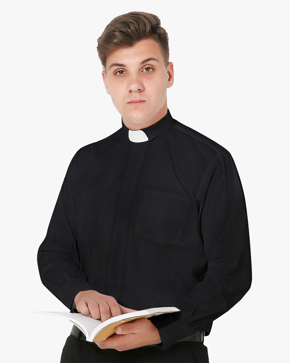 Men's Long-sleeved Tab Collar Clergy Shirt for Halloween Costumes