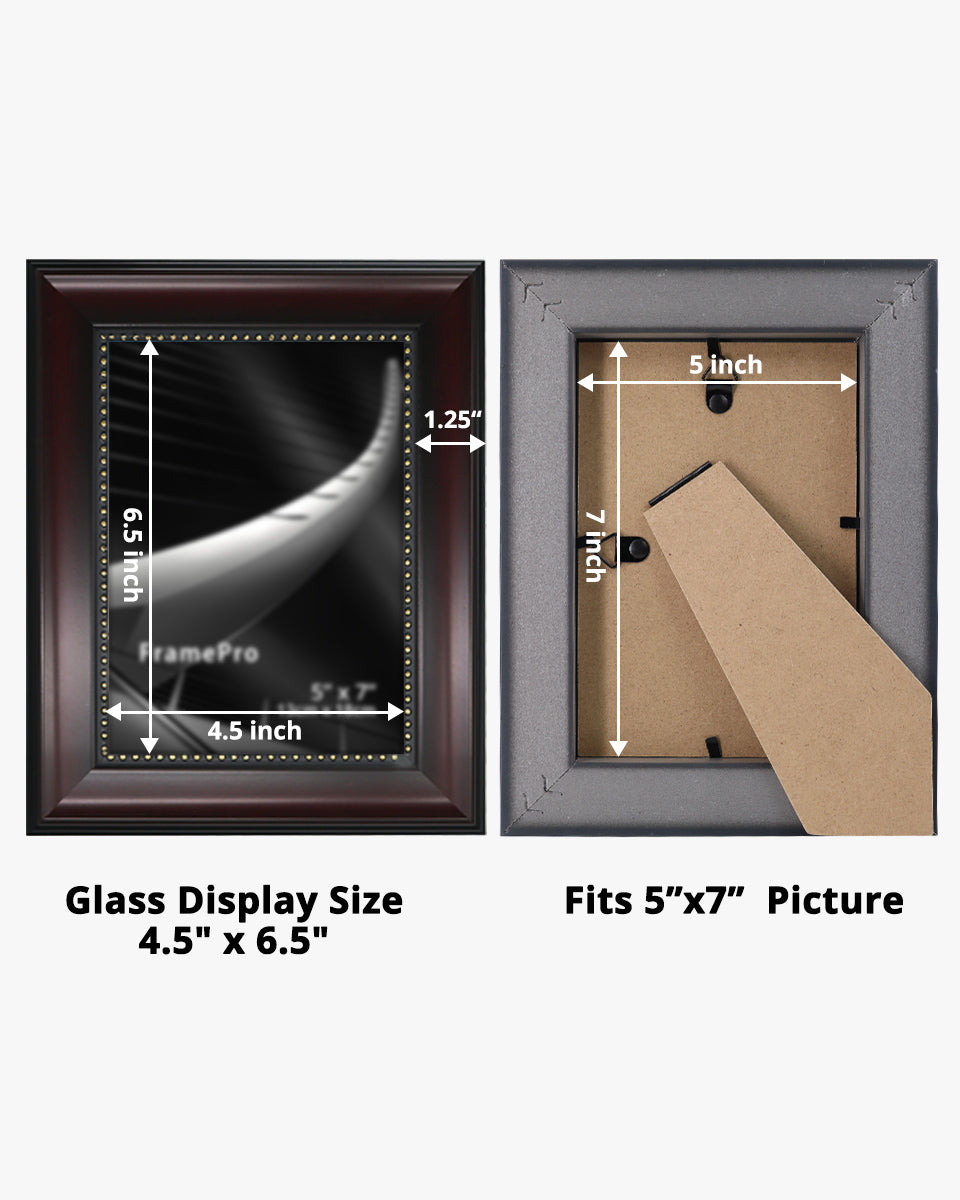 FramePro Mahogany Picture Frame,Photo Display with Gold Beading pack of 2 - 5"x7"
