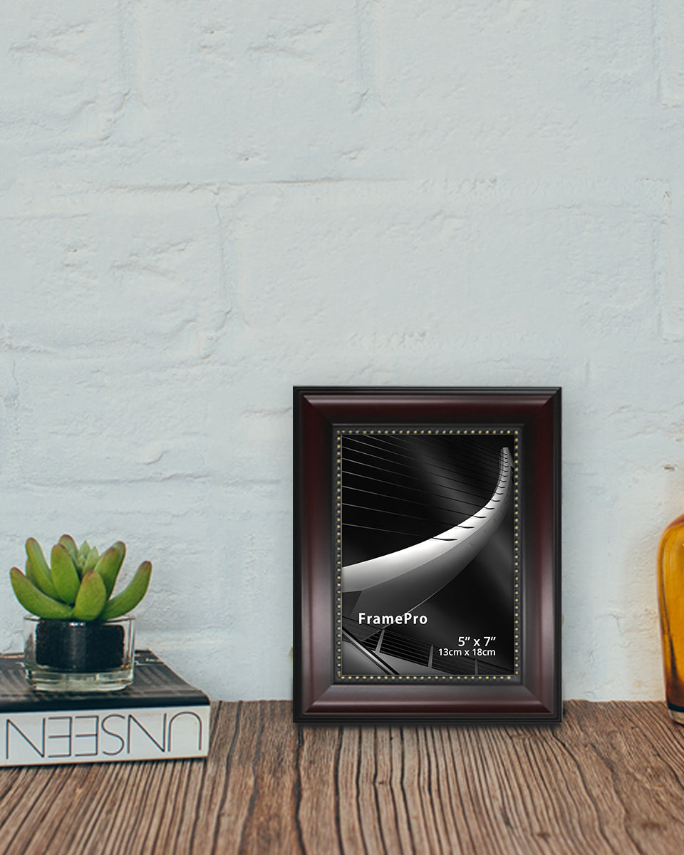 FramePro Mahogany Picture Frame,Photo Display with Gold Beading pack of 2 - 5"x7"