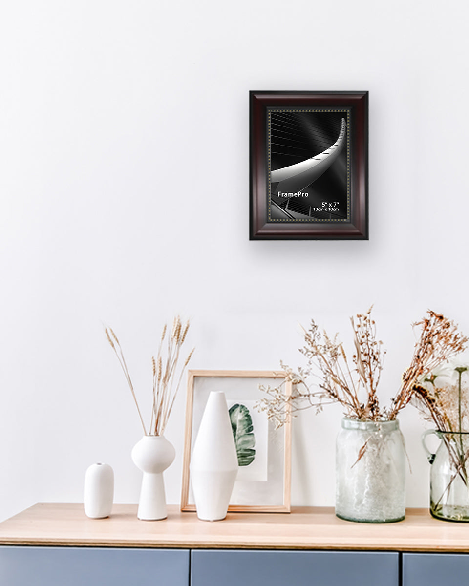 FramePro Mahogany Picture Frame,Photo Display with Gold Beading pack of 2 - 5"x7"