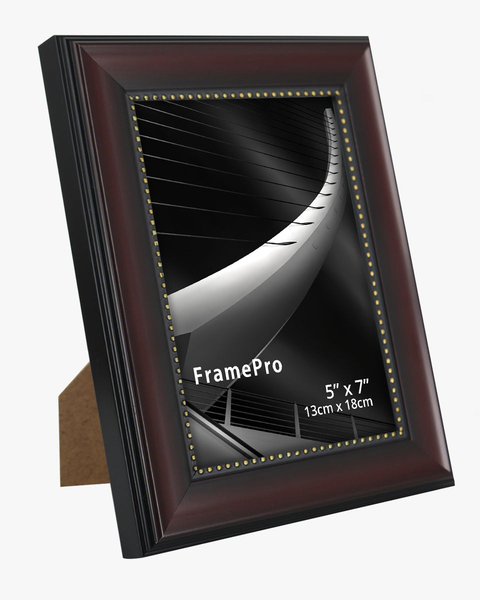 FramePro Mahogany Picture Frame,Photo Display with Gold Beading pack of 2 - 5"x7"