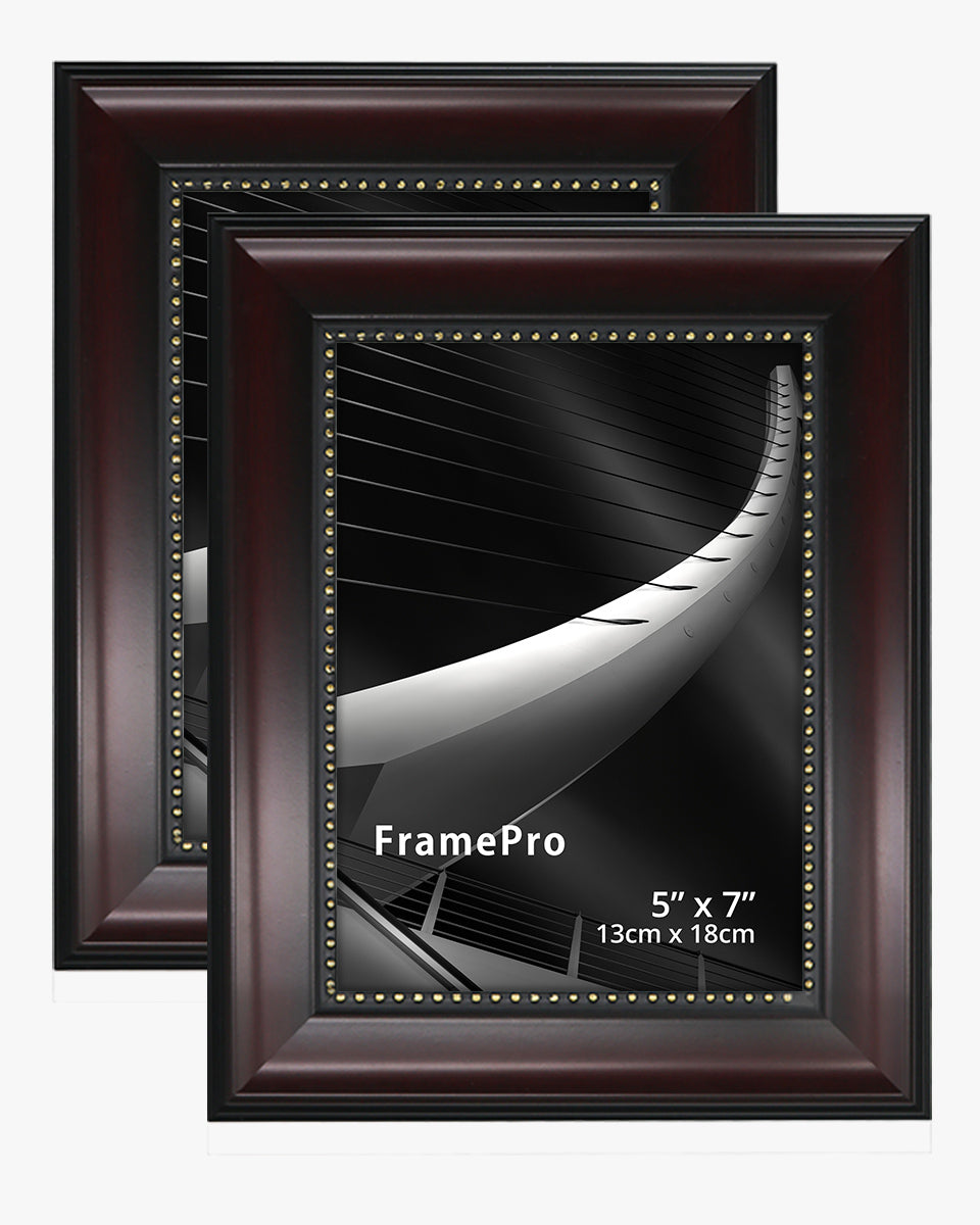 FramePro Mahogany Picture Frame,Photo Display with Gold Beading pack of 2 - 5"x7"