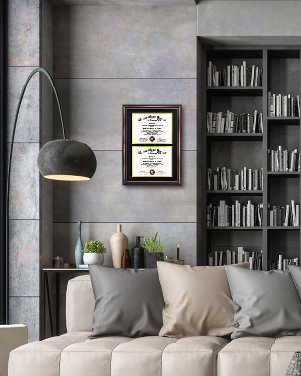 Double Certificate Documents Frame Real Wood with Gold Trim for 8.5"*11 - 4 Colors Available