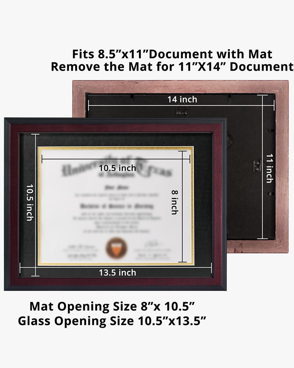 Certificate Document Solid Wood Frame Mahogany with Black Tapering Stepped Edge - 8.5"*11"-11"*14"