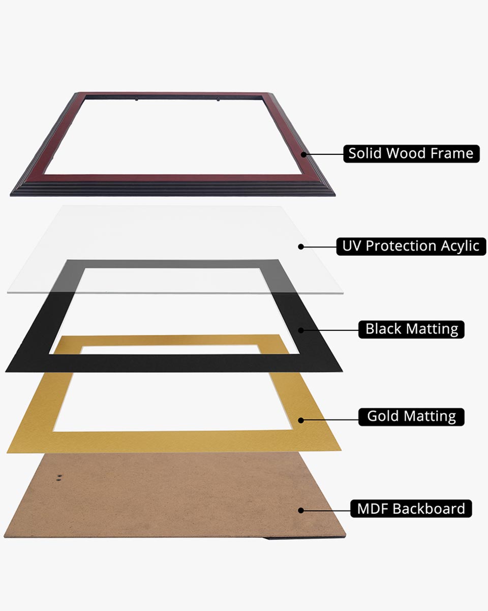 Certificate Document Solid Wood Frame Mahogany with Black Tapering Stepped Edge - 8.5"*11"-11"*14"