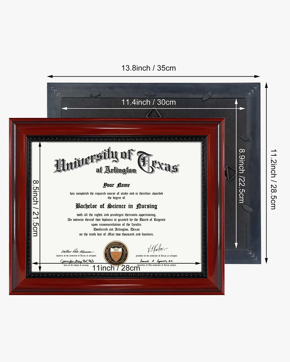 Certificate Document Solid Wood Frame with Intricate Black Rope Detail 8.5"*11" - 2 Colors Available