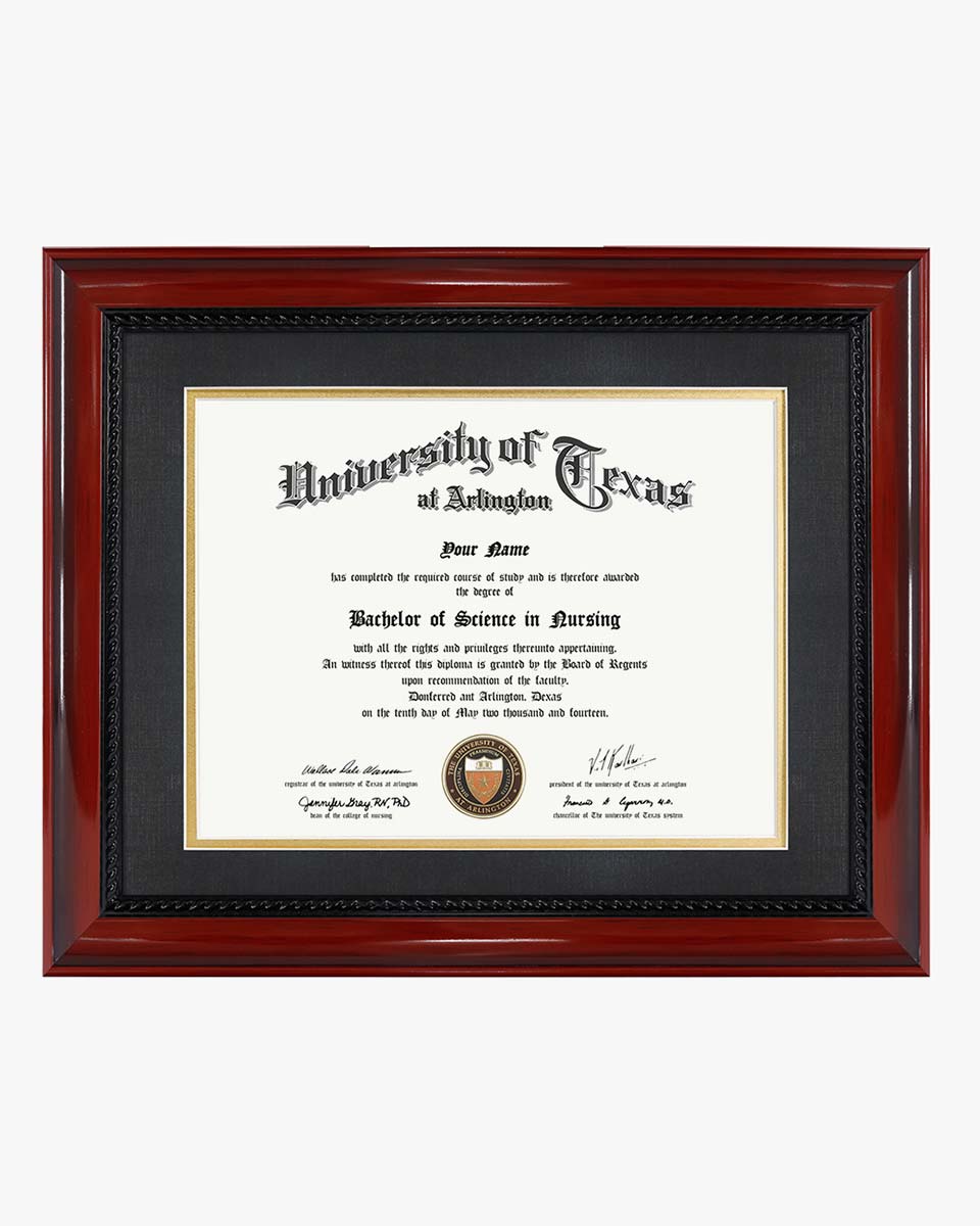 Certificate Document Cherry Finish with Intricate Black Rope Detail Solid Wood Frame with Mat - 8.5"*11" - 11"*14"