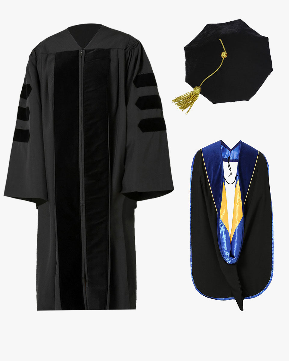 Classic Doctoral Graduation Gown, Tam & Hood Package