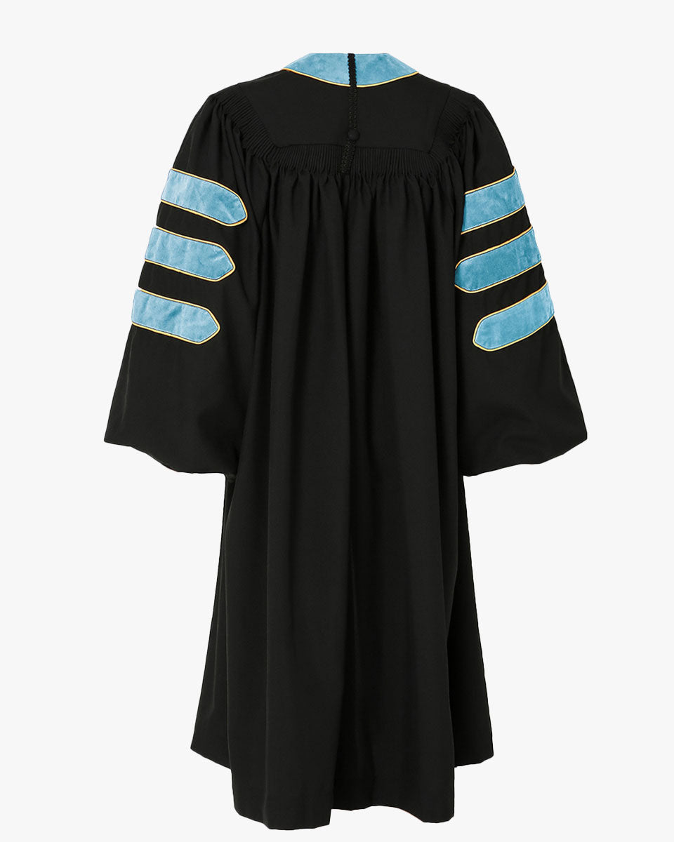 Deluxe Doctoral Academic Gowns - Light Blue with Gold Piping