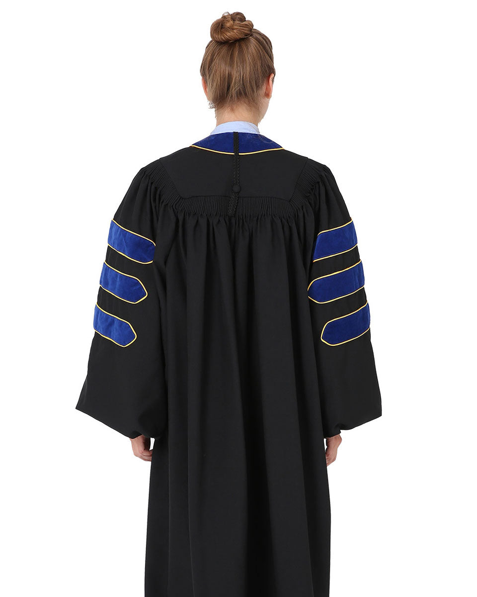 Deluxe Doctoral Academic Gown Only - PhD Blue with Gold Piping