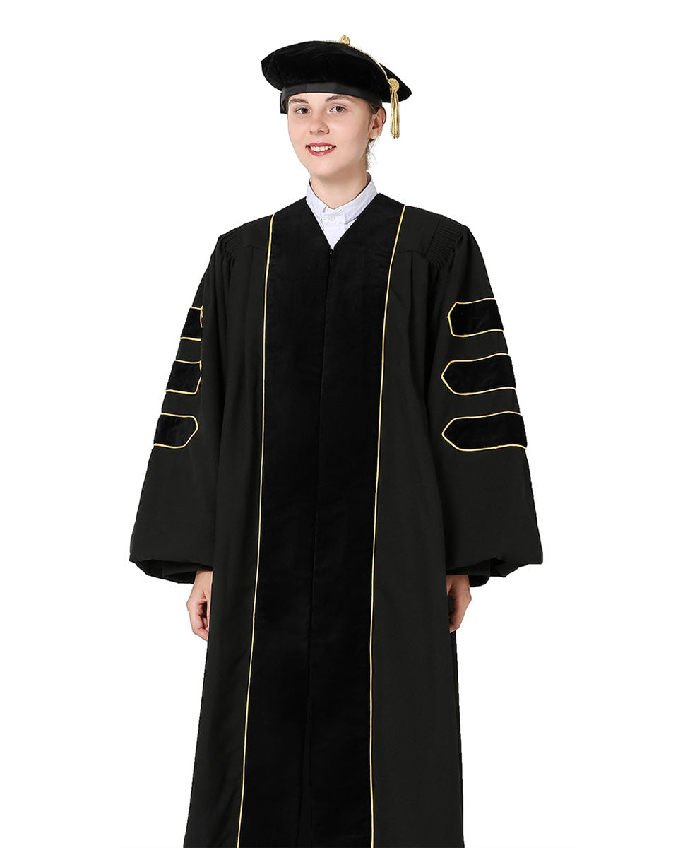 Deluxe Doctoral Tam, Gown & Hood Package - Black