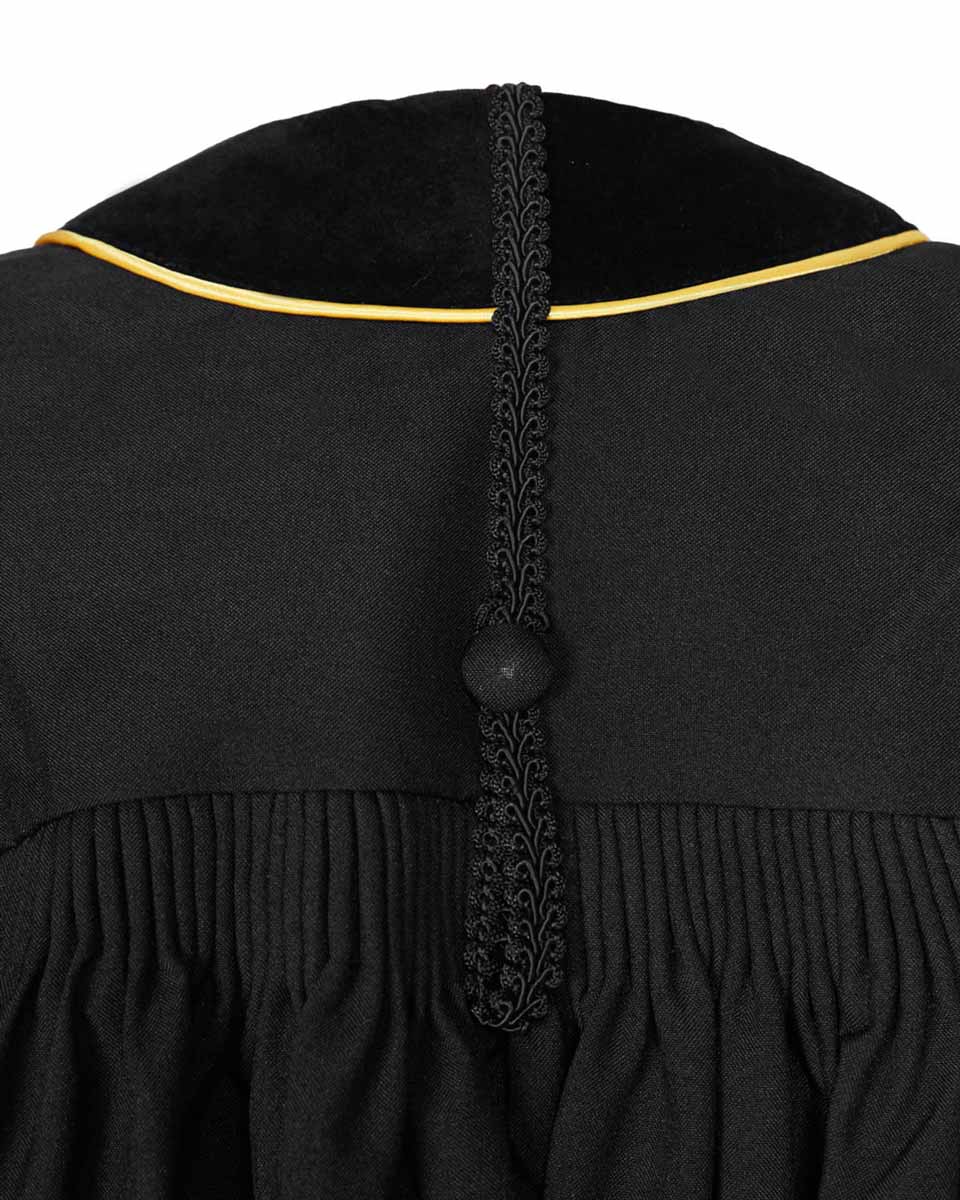 Deluxe Doctoral Gown Tam - Black Trim with Gold Piping
