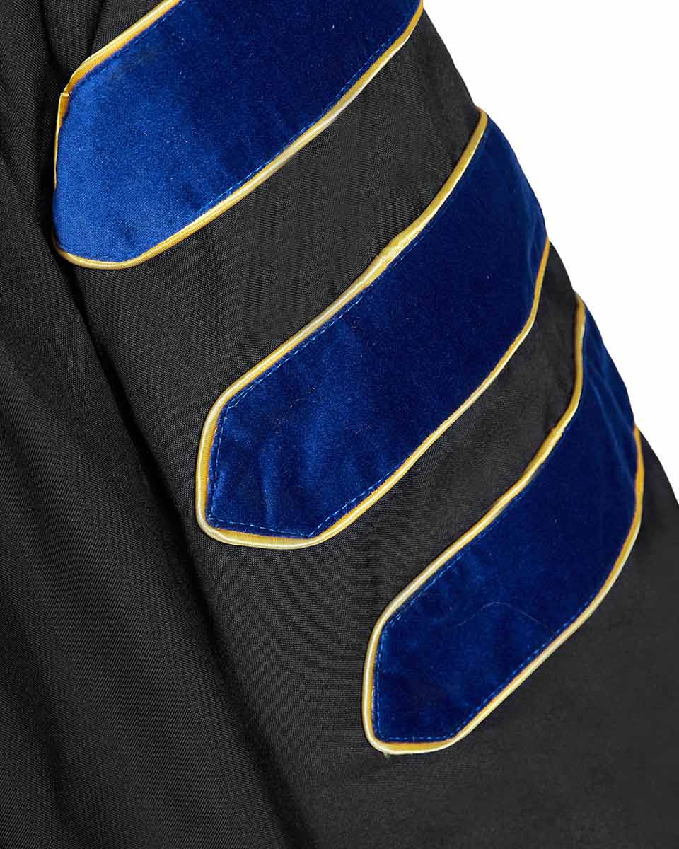 Deluxe Doctoral Gown Tam - PhD Blue Trim with Gold Piping