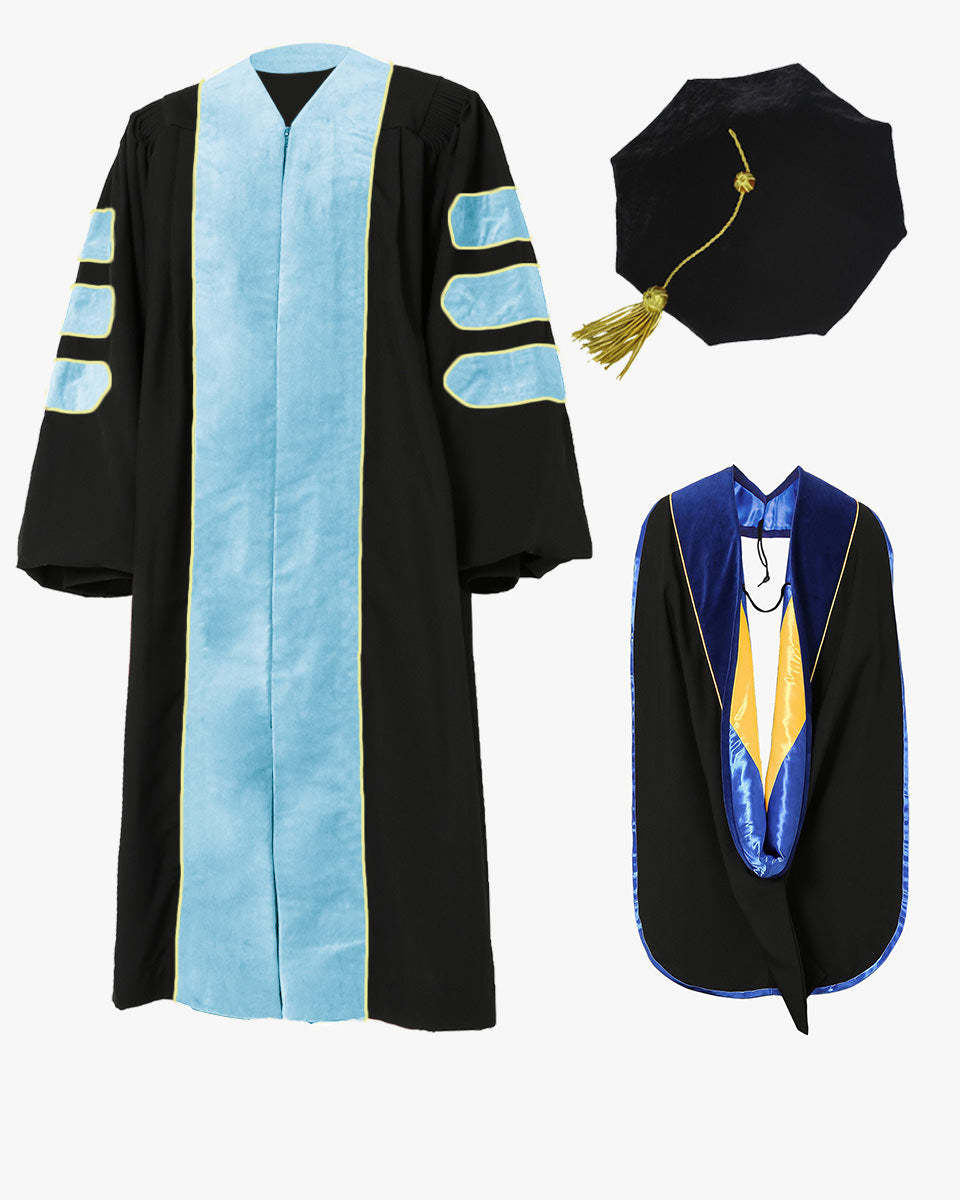 Deluxe Doctoral Tam, Gown & Hood Package - Light Blue