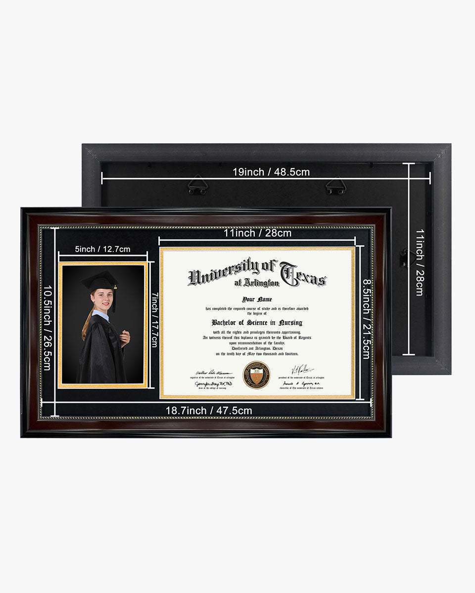Certificate Document Picture Mahogany Frame with Black over Gold Double Mat