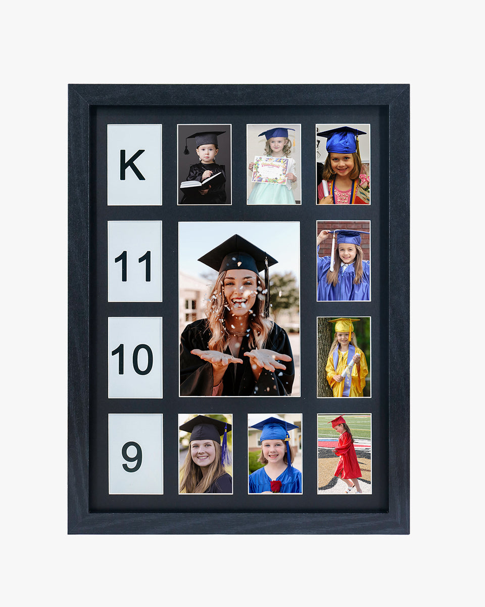 Graduation School Years K-12 Day Collage Wood with Double Mat Photo Frame - 3 Colors Available