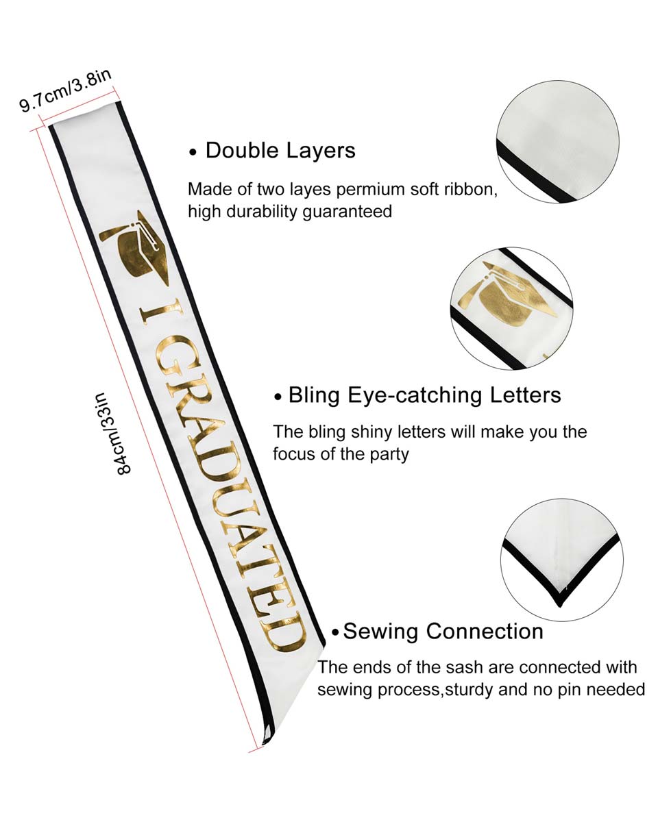 Adult "I Graduated" Graduation Sash - White-Gold