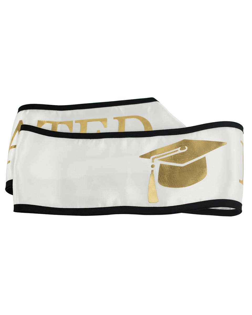 Adult "I Graduated" Graduation Sash - White-Gold
