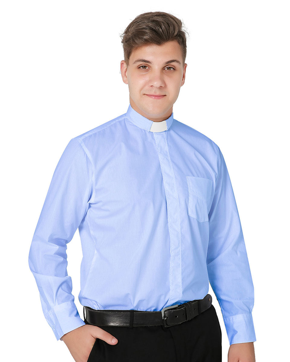 Men's Long-sleeved Tab Collar Clergy Shirt for Halloween Costumes