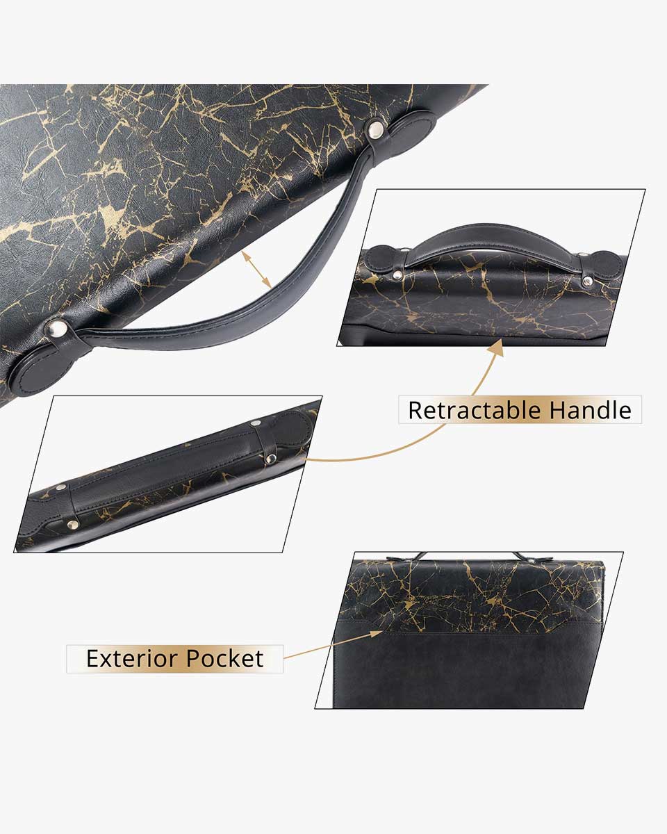 Zippered Marble Leather Padfolio Portfolio with Hidden Handle Business Organizer Notepad Folder - 2 Colors Available