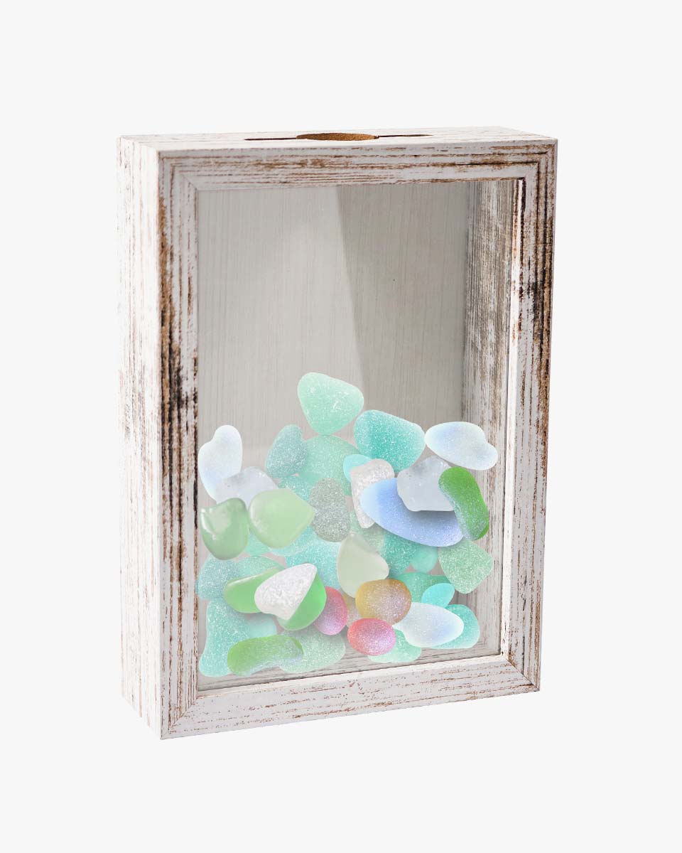 Shadow Box Frame White Wood Collection Case With Slot on top - 5 Sizes Available