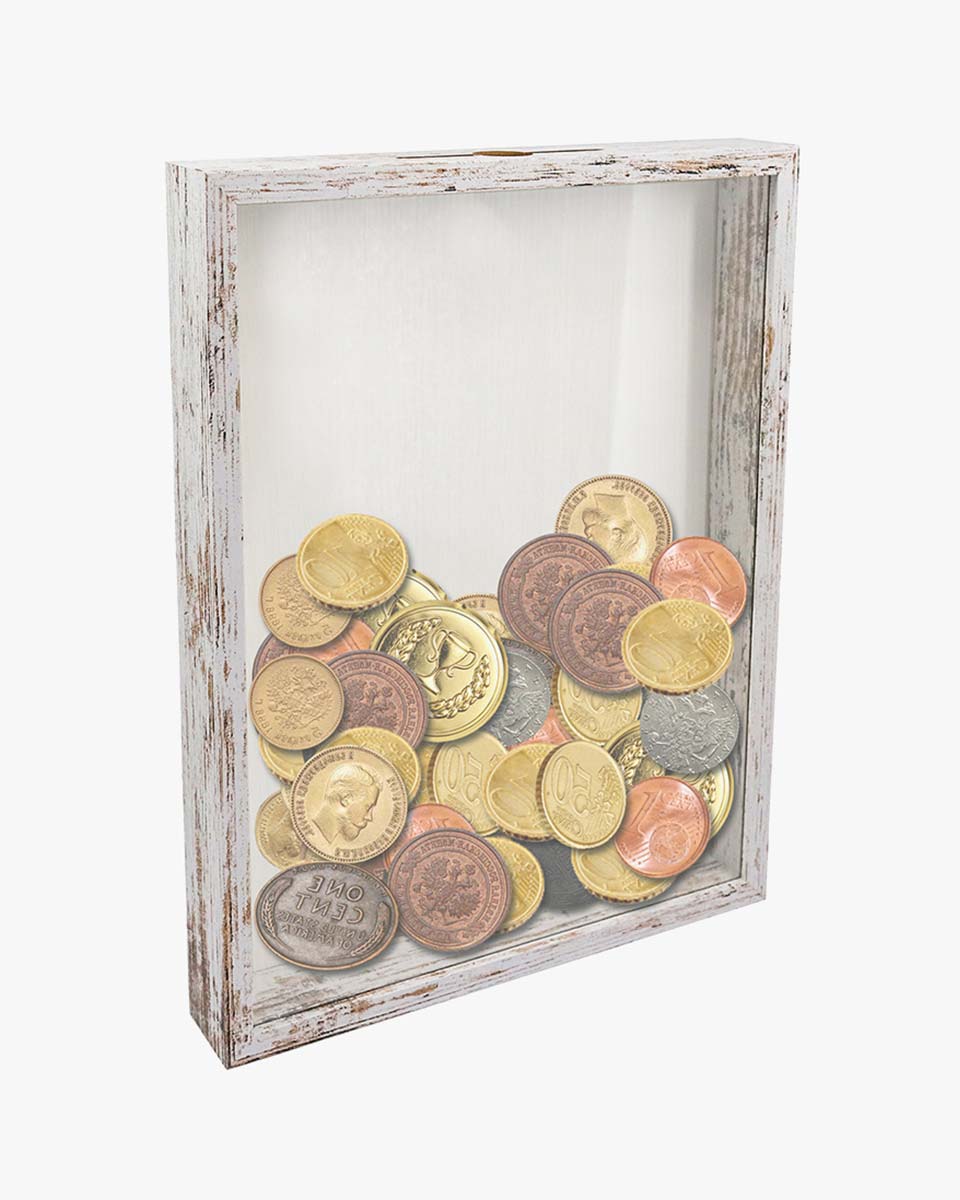 Shadow Box Frame White Wood Collection Case With Slot on top - 5 Sizes Available