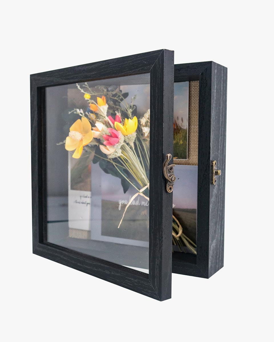 Rustic Black Real Glass Shadow Box Frame Window Door With Hinge in 7 Sizes