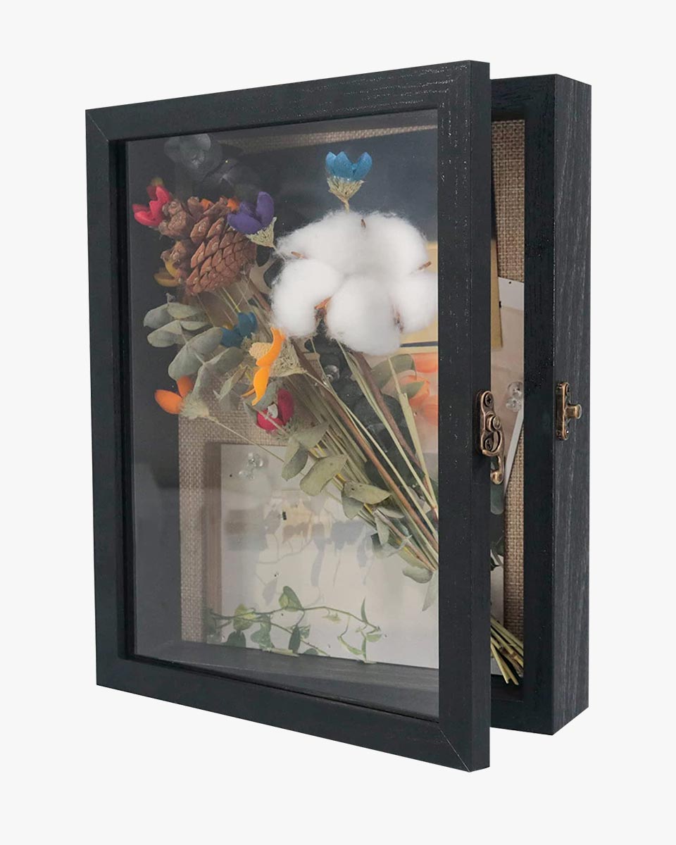 Rustic Black Real Glass Shadow Box Frame Window Door With Hinge in 7 Sizes