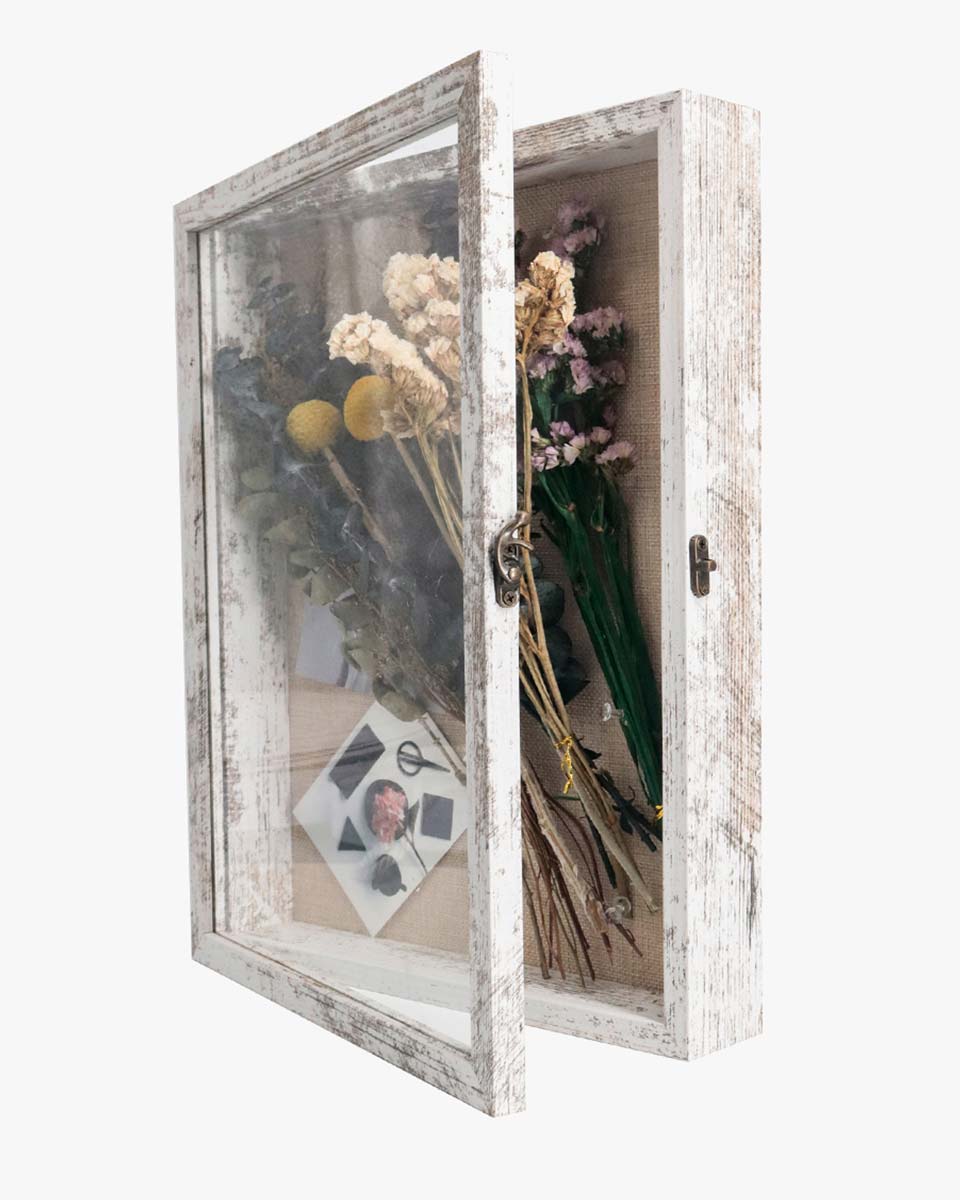 Rustic White Real Glass Shadow Box Frame Window Door With Hinge in 7 Sizes