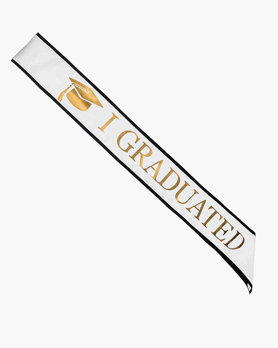 Adult "I Graduated" Graduation Sash - White-Gold