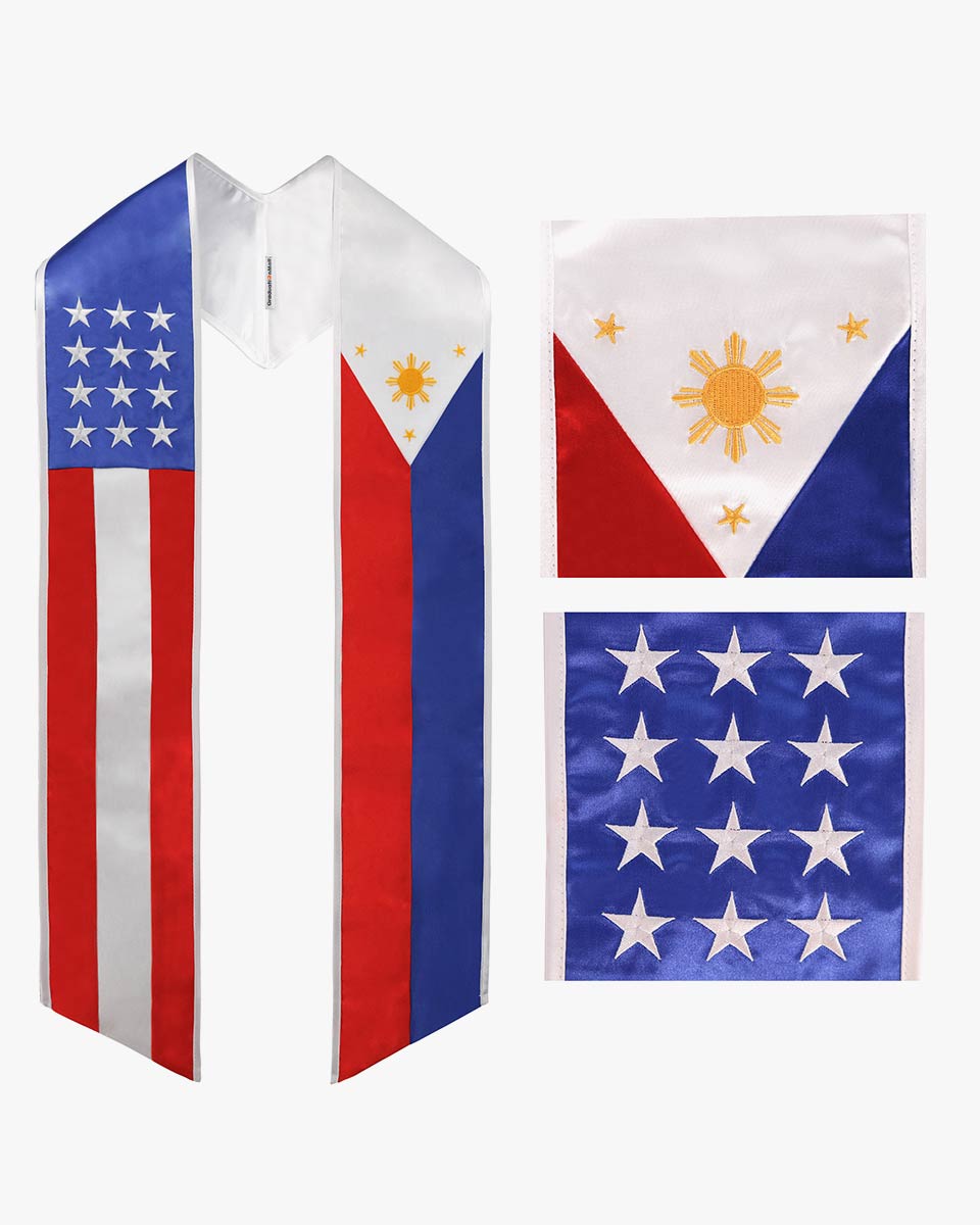 7 Mixed Flag Graduation Stoles Embroidery Sashes for Study Aboard Students