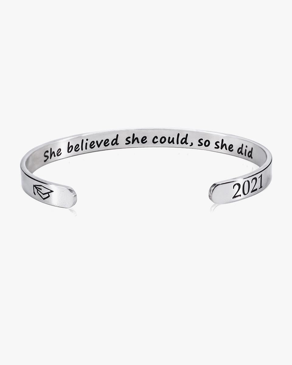 Inspirational Graduation Adjustable Bracelet Cuff with 2021 Grad Cap